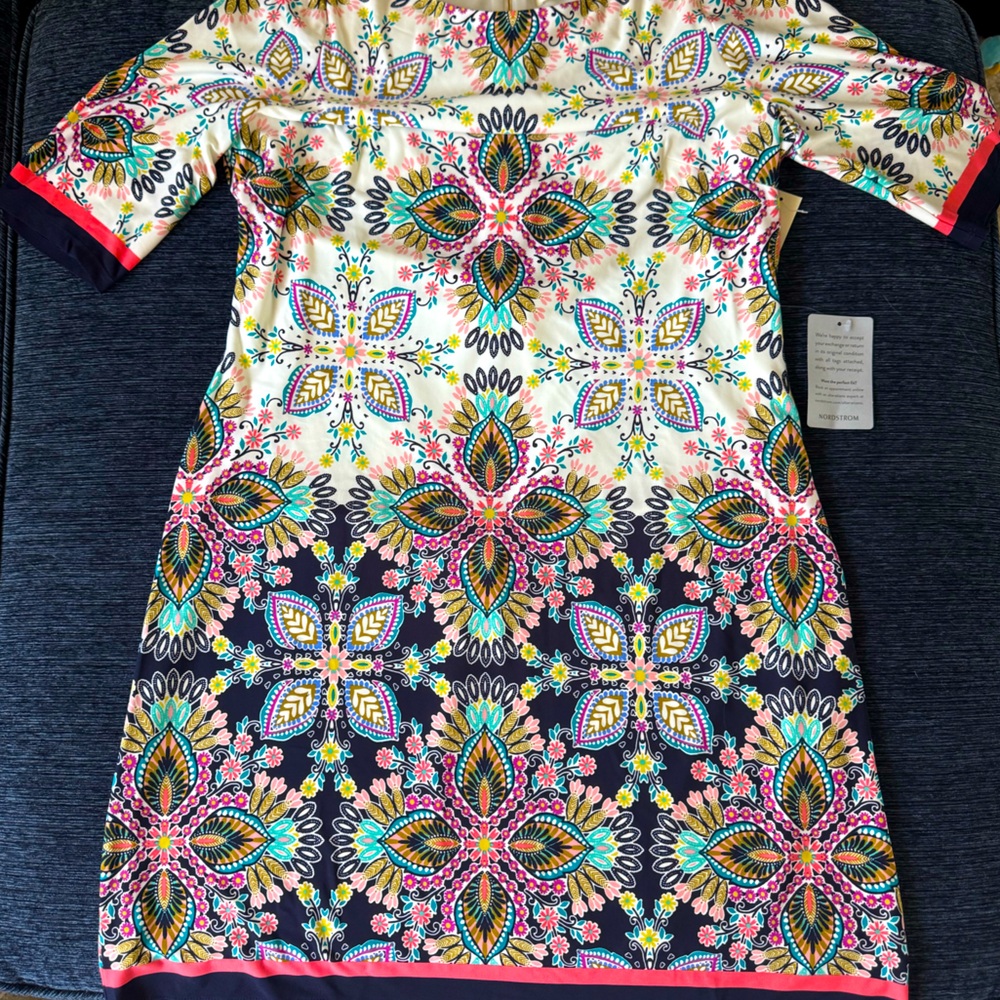 BNWT Eliza J Ivy Multicolored Paisley Print Jersey Shift Woman's Dress Size 10